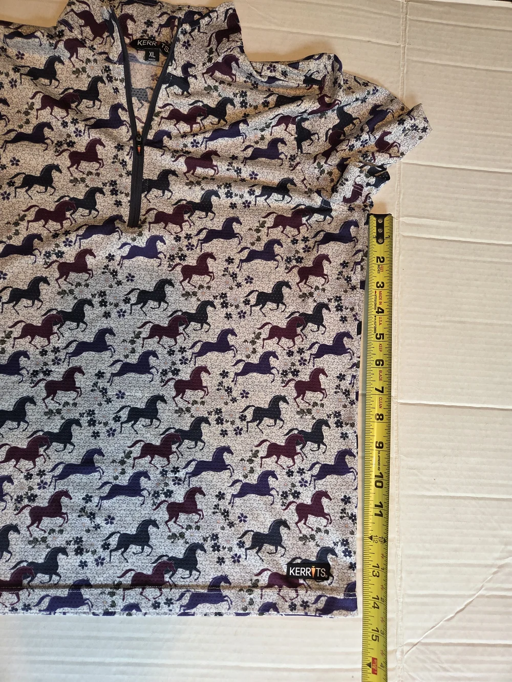 Kerrits Kids' Horse Print Half-Zip Short Sleve Top Size XL
